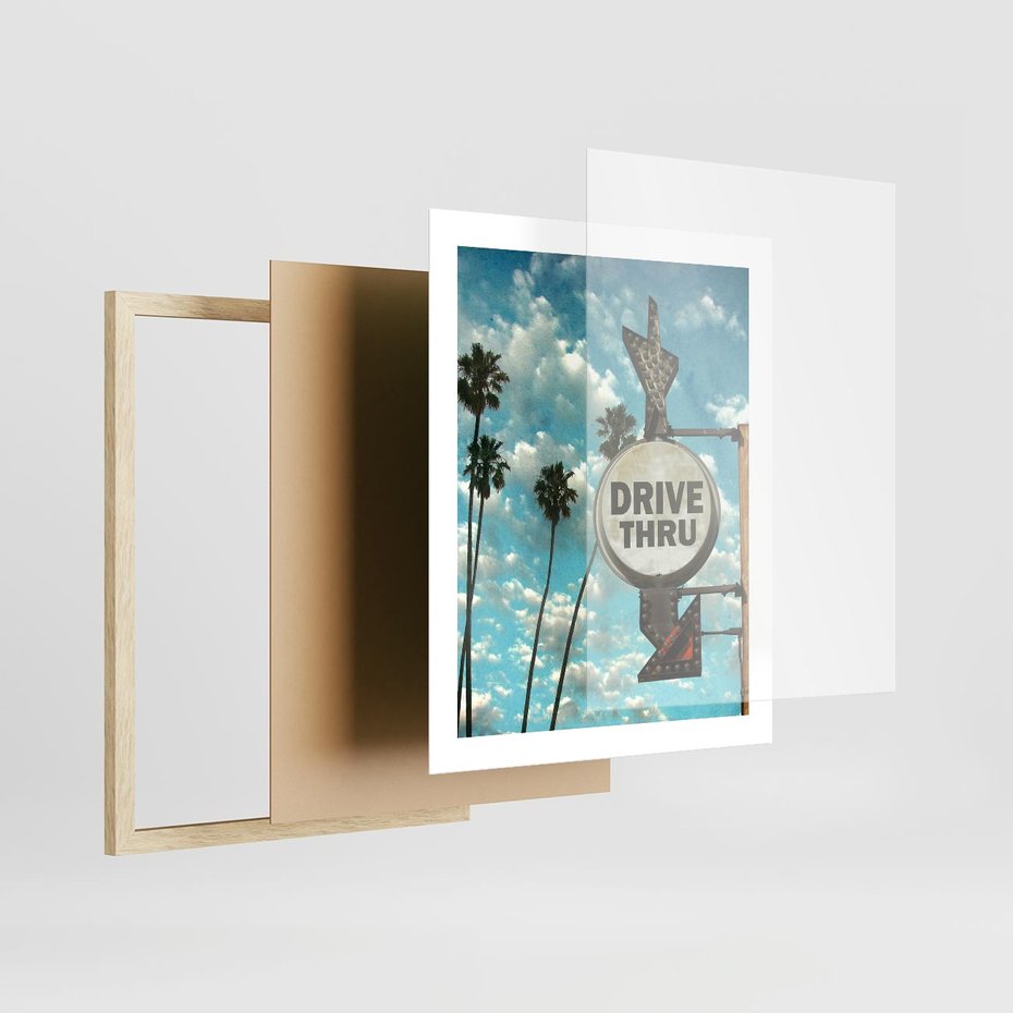 Plakat w ramie 40x50 - Znaki Palm: Relaksująca Oaza - znak, palmy - rama drewno