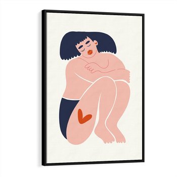 Obraz w ramie 50x70 - Melodia snów na płótnie - zakochana kobieta, graficzny obraz - rama czarna