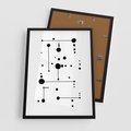 Plakat w ramie 50x70 - Nocne Zawirowania - abstrakcyjny plakat, czarne kropki i kreski - rama czarna