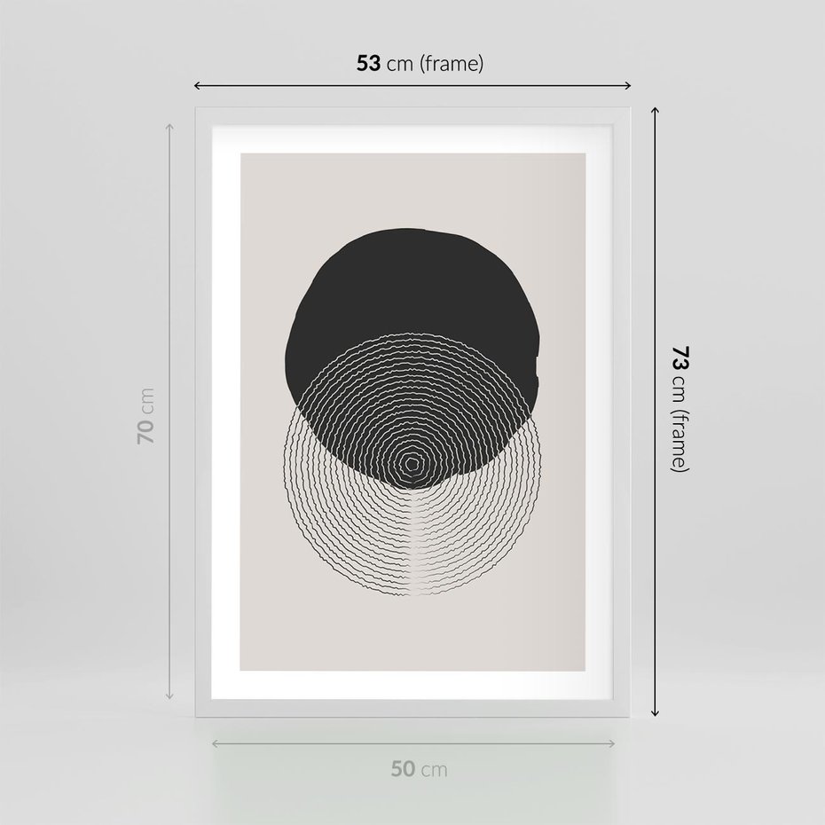 Plakat w ramie 50x70 - Boho Przenikanie Uroku - abstrakcyjna kompozycja, okręgi - rama biała