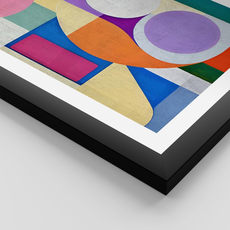 Plakat w ramie 40x50 - Migotliwe Impulsy Dźwięku - różne geometryczne formy, koła - rama czarna