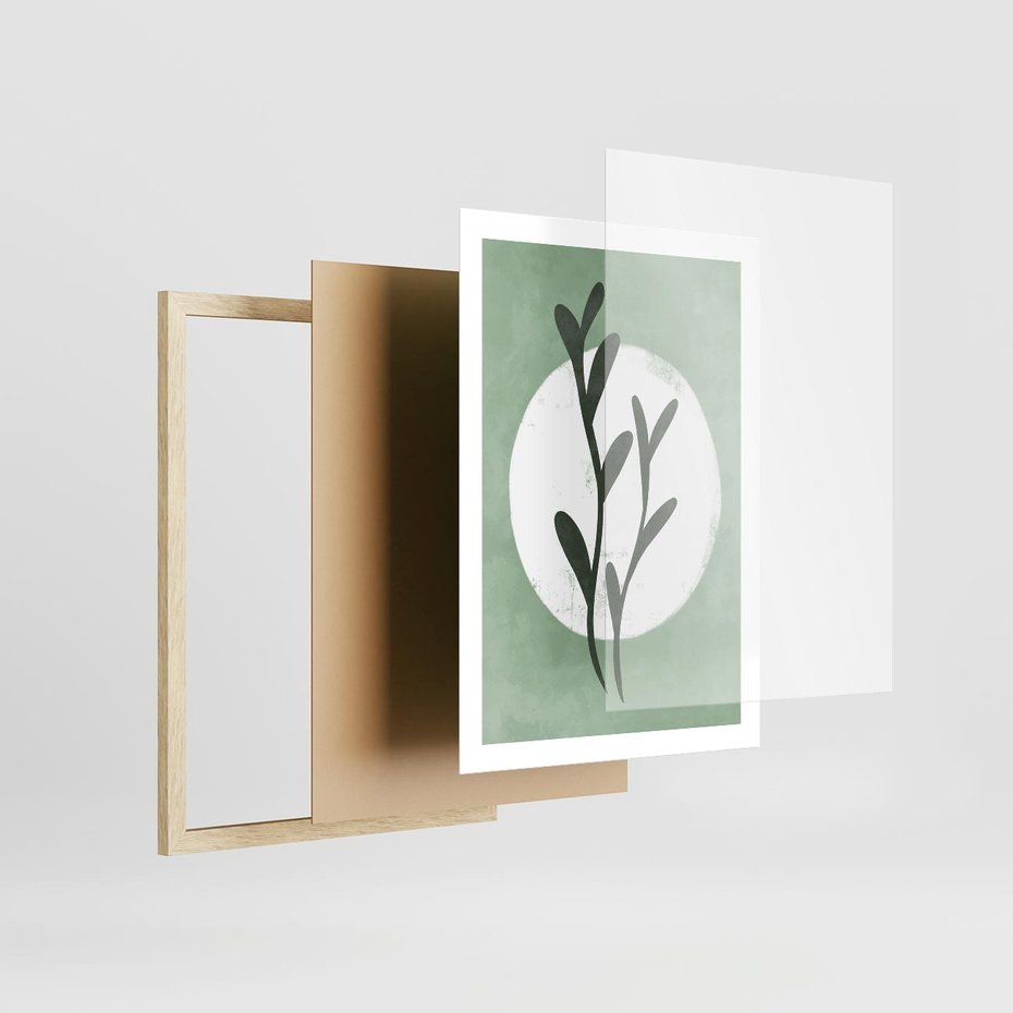 Plakat w ramie 50x70 - Kształty Zielonego Ukojenia - zielony plakat, roślinne motywy - rama drewno