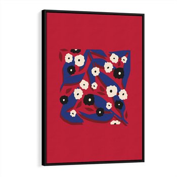 Obraz w ramie 50x70 - Kolorowe Przenikanie - abstrakcyjna kwiatowa kompozycja, czerwone mocne tło - rama czarna