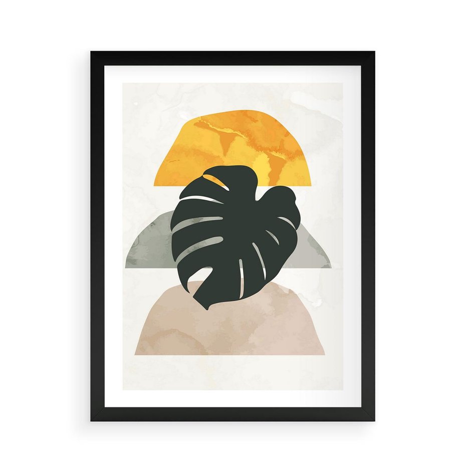 Plakat w ramie 50x70 - Monstera i Boho Elementy - grafika, boho klimat - rama czarna