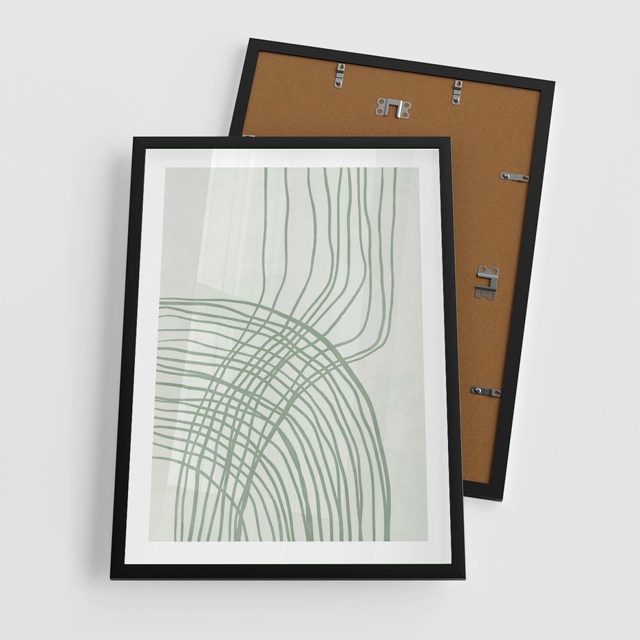 Plakat w ramie 50x70 - Migotliwa Spokojna Zieleń - zielony plakat, abstrakcyjne splątane linie - rama czarna