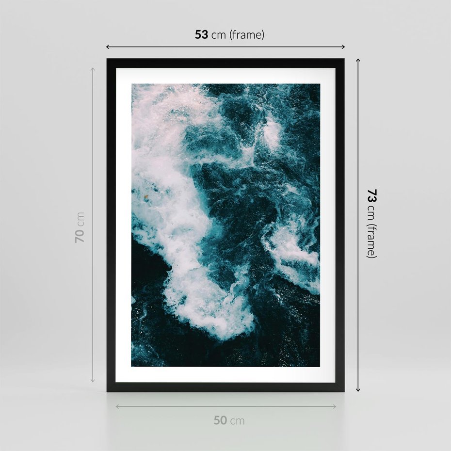 Plakat w ramie 50x70 - Fale w Odcieniach Turkusu - ocean, fale - rama czarna