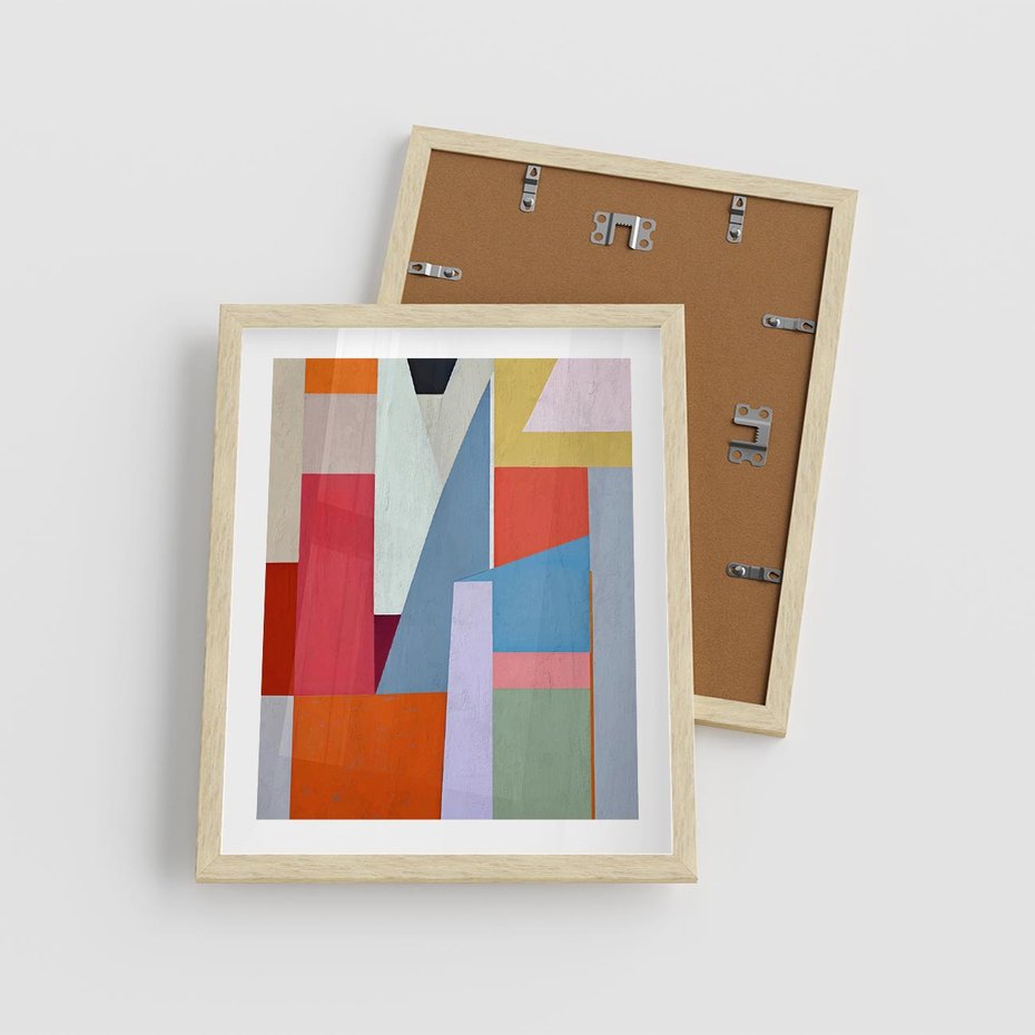 Plakat w ramie 40x50 - Migotliwe Nastroje Kształtów - różne geometryczne formy, olejny obraz - rama drewno