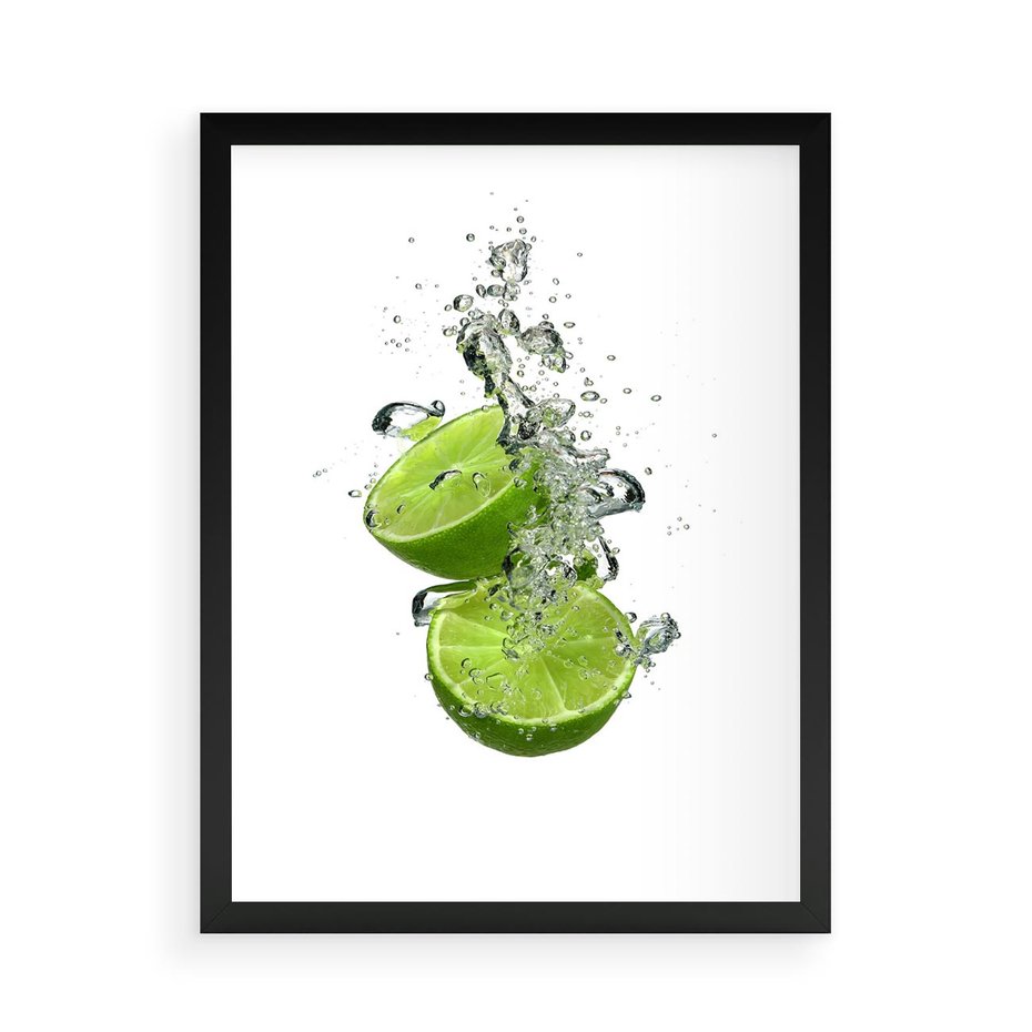 Plakat w ramie 50x70 - Kuchenne limonki na stole - limonki, kuchnia - rama czarna