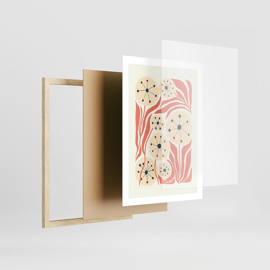 Plakat w ramie 50x70 - Impresje Harmonii - abstrakcyjne kwiaty, rośliny - rama drewno