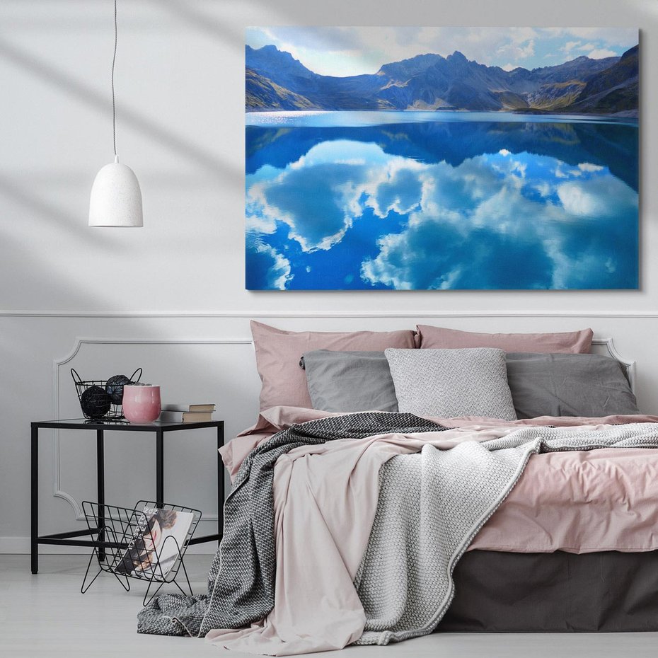 Obraz na płótnie 70x50 - Jezioro - Góry, chmury i niebo - jezioro, góry