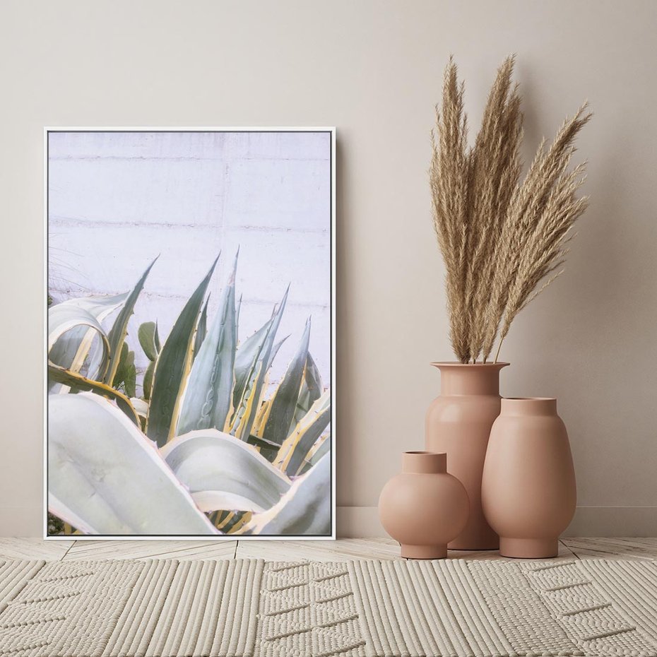 Obraz w ramie 80x120 - Sukulentowe liście - liście, sukulenty - rama biała