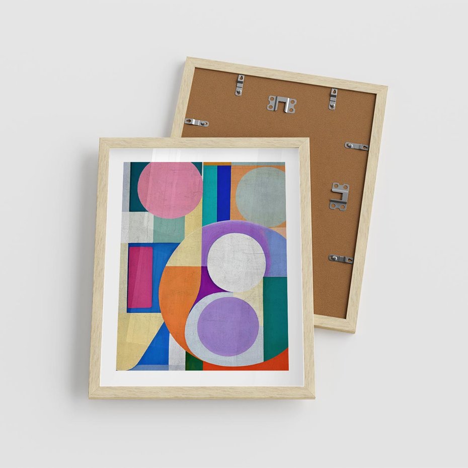 Plakat w ramie 40x50 - Migotliwe Impulsy Dźwięku - różne geometryczne formy, koła - rama drewno