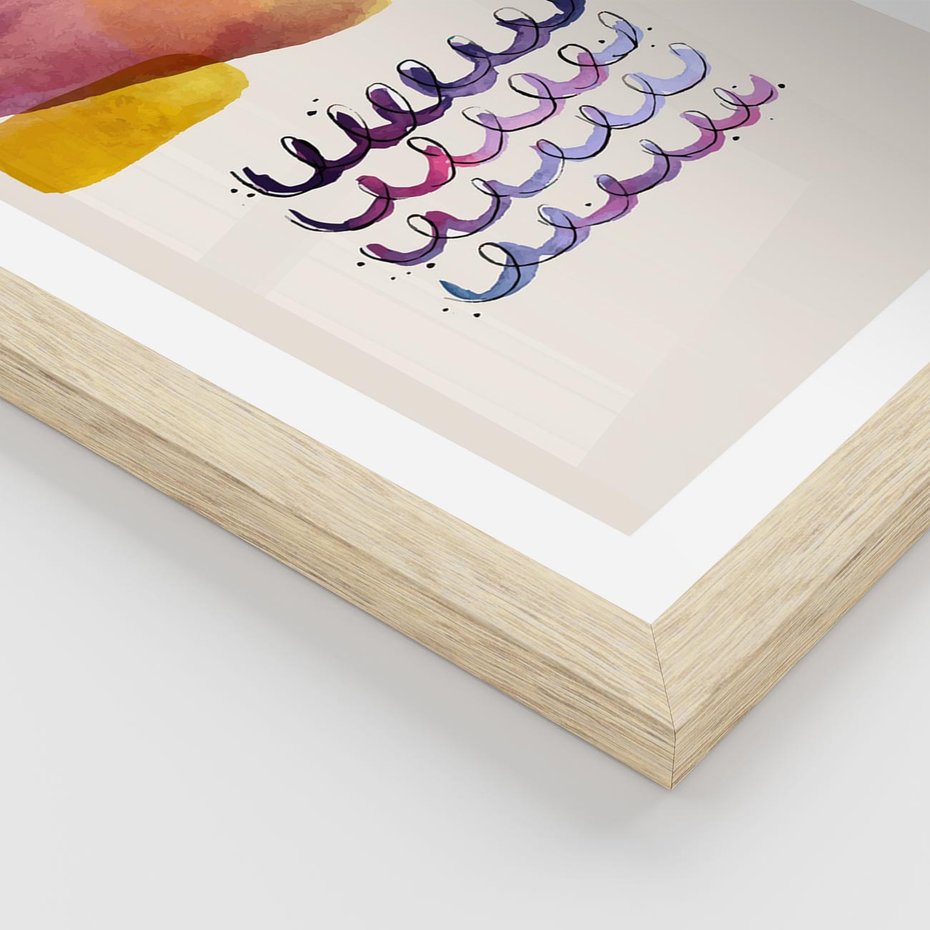 Plakat w ramie 30x40 - Impresje Akwarelowej Przestrzeni - kolorowe pastelowe plamy, rozmyte żywe kolory - rama drewno