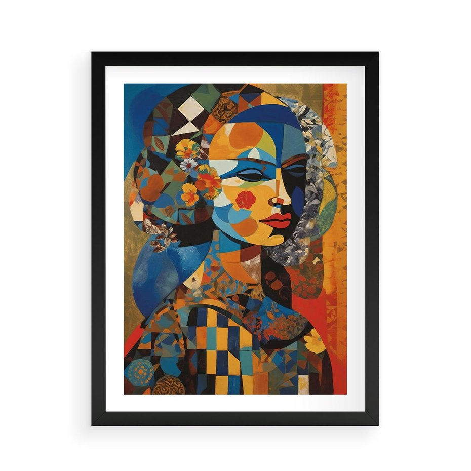 Plakat w ramie 50x70 - Impresje Cichego Szeptu - abstrakcyjny obraz, portret kobiety - rama czarna