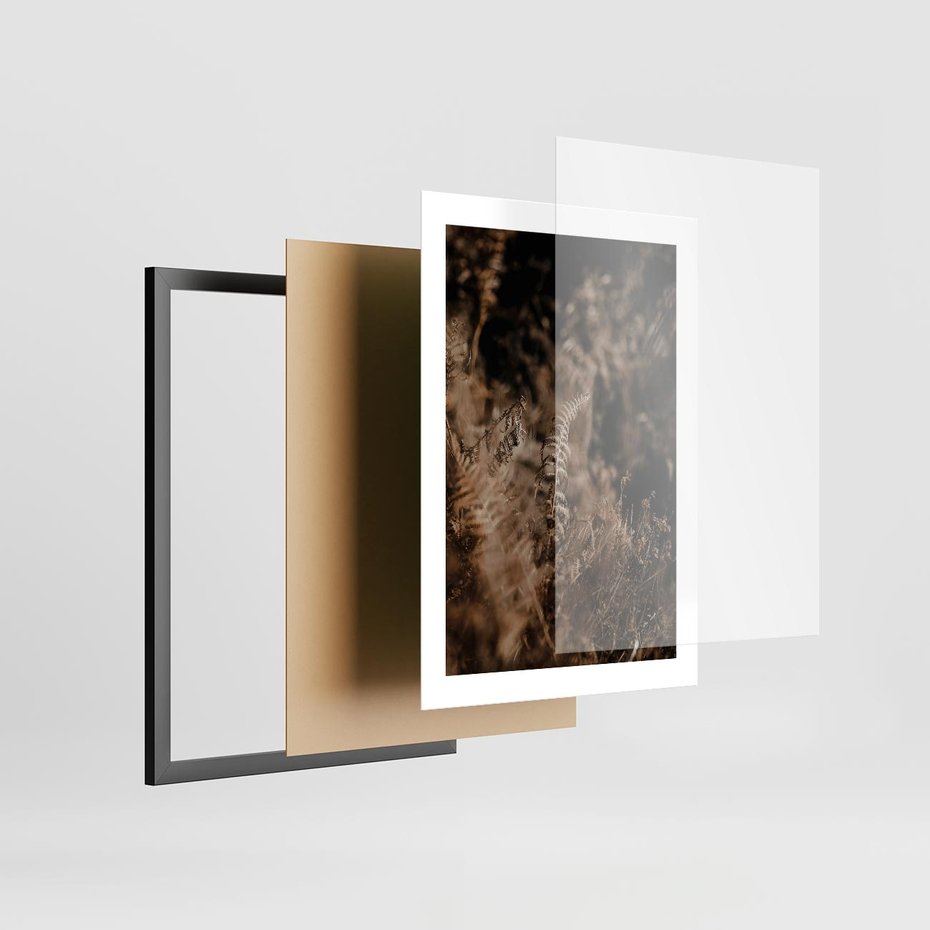 Plakat w ramie 30x40 - Delikatne Detale - paprocie, brąz - rama czarna