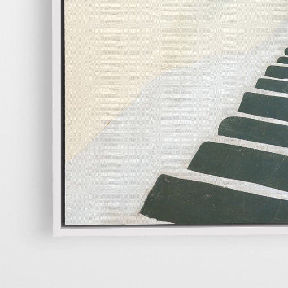 Obraz w ramie 50x70 - Malowniczy urok wyspy - Santorini, schodki - rama biała