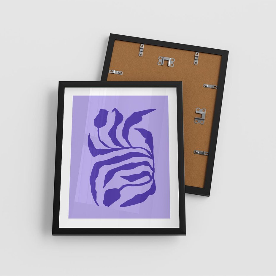 Plakat w ramie 40x50 - Boho Sztuka Wolności - kwiaty, energetyczne fioletowe tło - rama czarna
