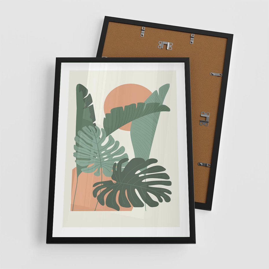 Plakat w ramie 50x70 - Abstrakcyjne Tropiki - liście, rośliny tropikalne w graficznym stylu - rama czarna