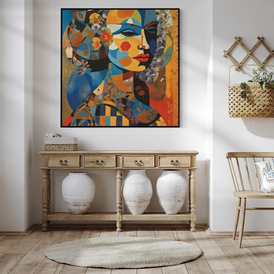 Obraz w ramie 50x50 - Impresje Cichego Szeptu - abstrakcyjny obraz, portret kobiety - rama czarna