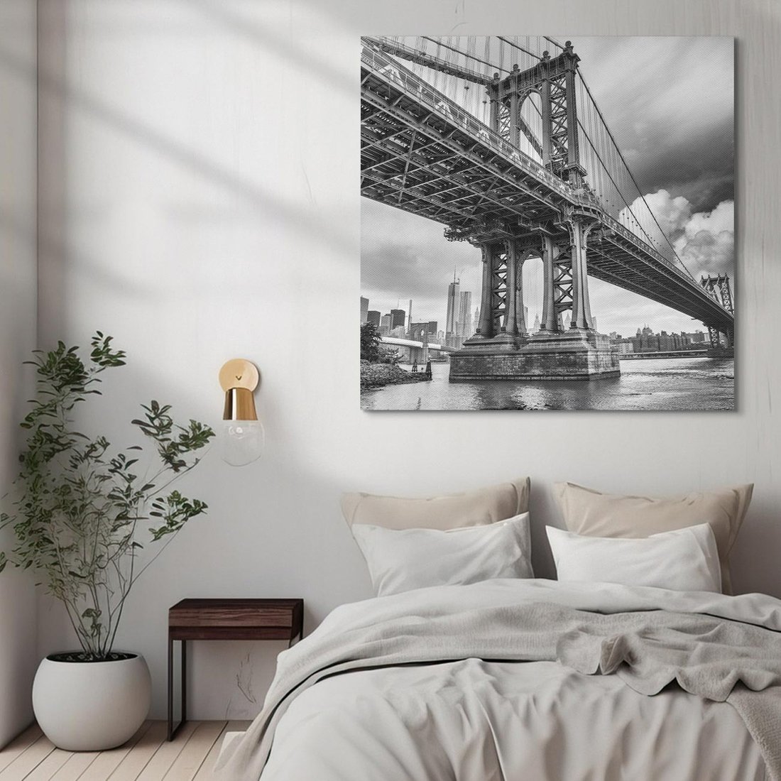 Obraz na płótnie 70x70 - Most nad nowojorską panoramą - most, Nowy York