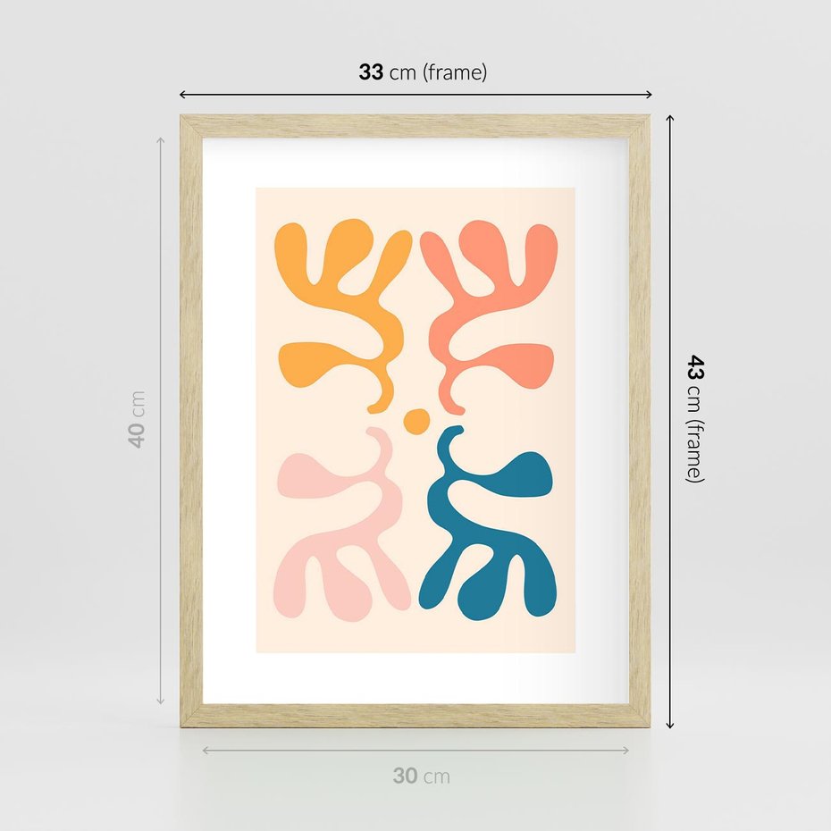 Plakat w ramie 30x40 - Migotliwe Akwarelowe Kontury - absrakcyjne dziwne formy, nowoczesny plakat - rama drewno