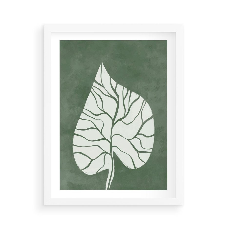 Plakat w ramie 50x70 - Migotliwe Wnętrze Zieleni - zielony plakat, roślinne motywy - rama biała