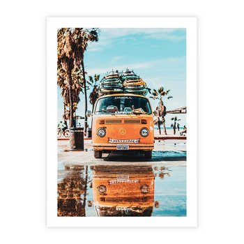 Plakat bez ramy 30x40 - Wakacje na Kółkach - kamper, deski surfingowe na dachu