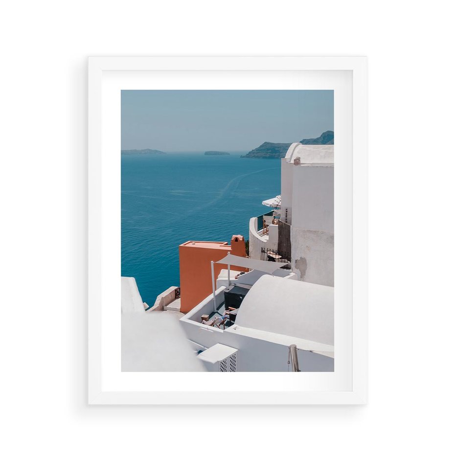 Plakat w ramie 40x50 - Magiczna Wyspa na Twojej Ścianie - Santorini, wyspa - rama biała