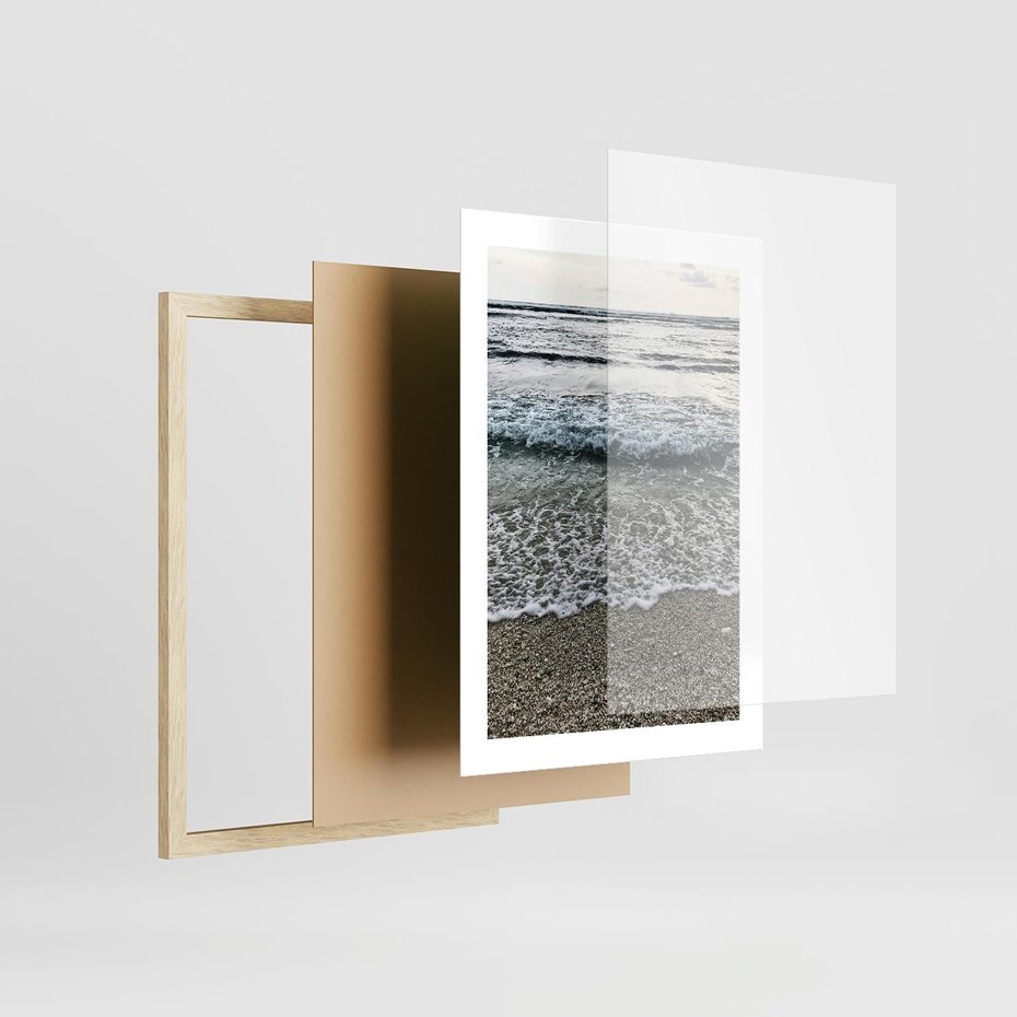 Plakat w ramie 30x40 - Spokojna Plaża - plaża, żwirek - rama drewno