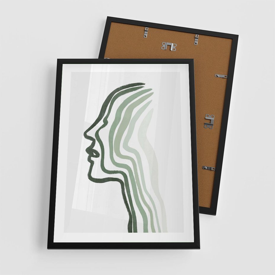Plakat w ramie 50x70 - Zielony Profil - abstrakcja, zielony portret z profilu - rama czarna