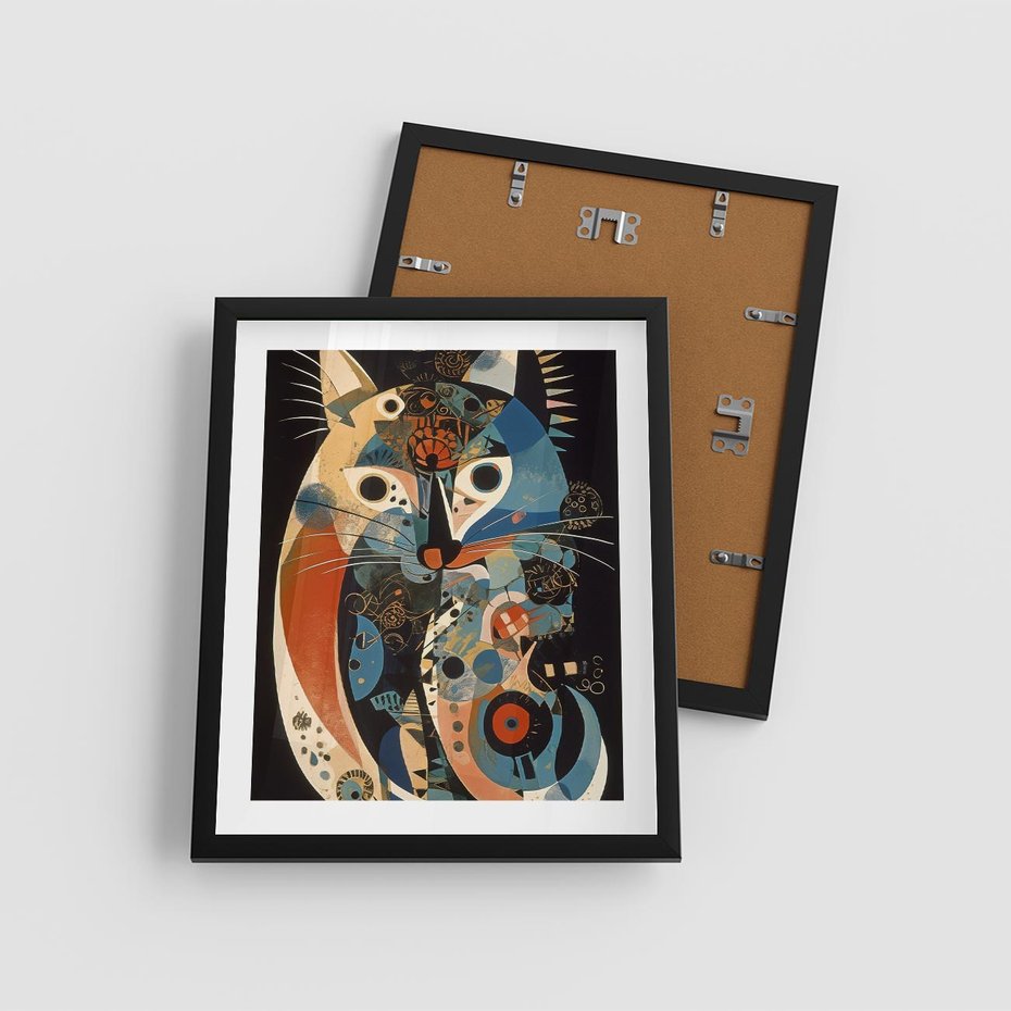 Plakat w ramie 40x50 - Księga Surrealnych Wymiarów - abstrakcyjny obraz olejny, kot - rama czarna