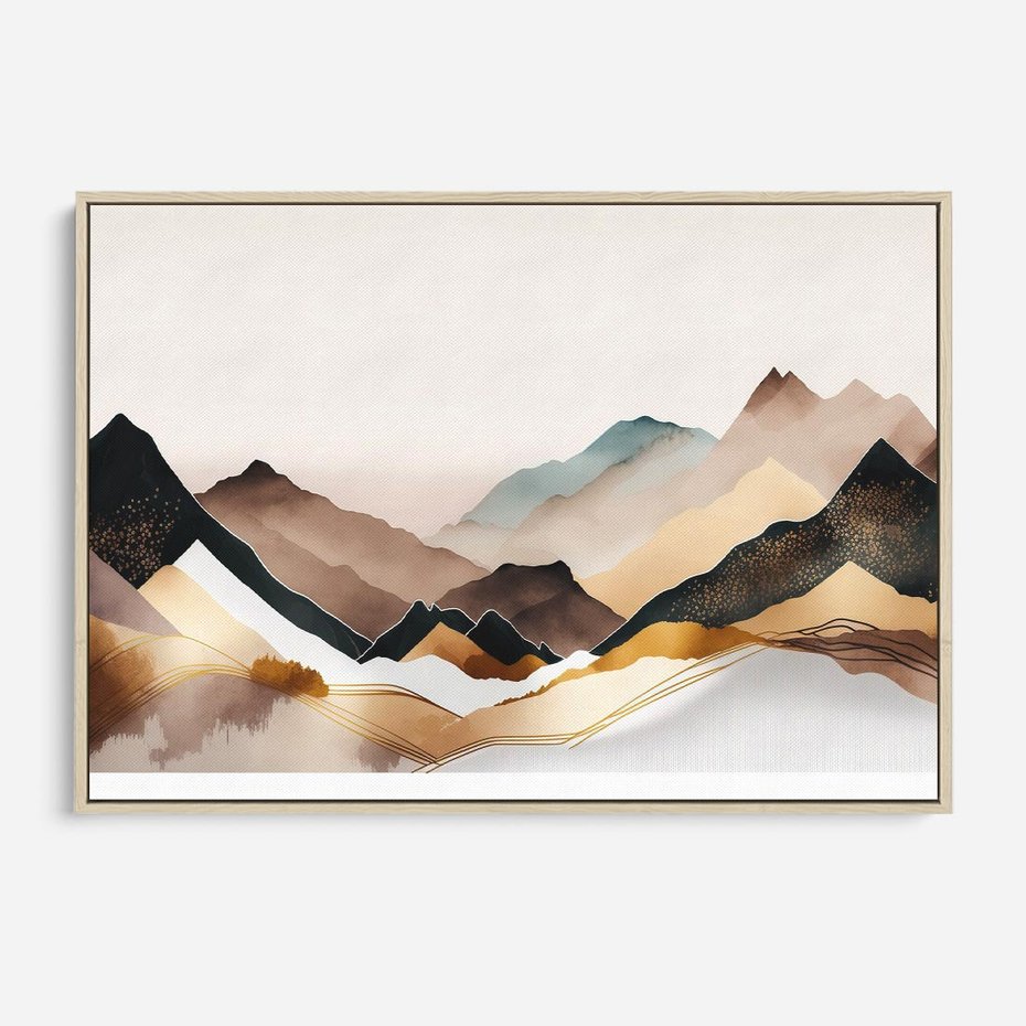 Obraz w ramie 120x80 - Góry Tonące w Pastelach - złote pastelowe góry, akwarela - rama drewno