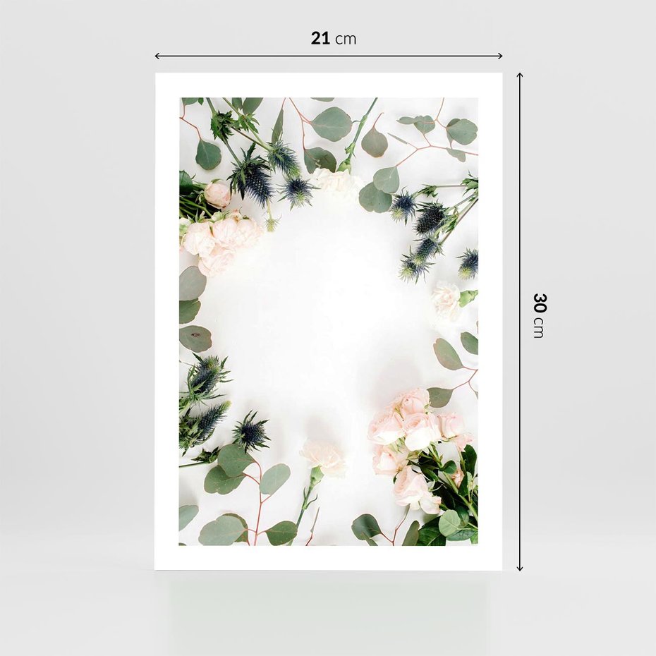 Plakat bez ramy 21x30 - Róże i Zielone Liście - kompozycja kwiatowa, róże