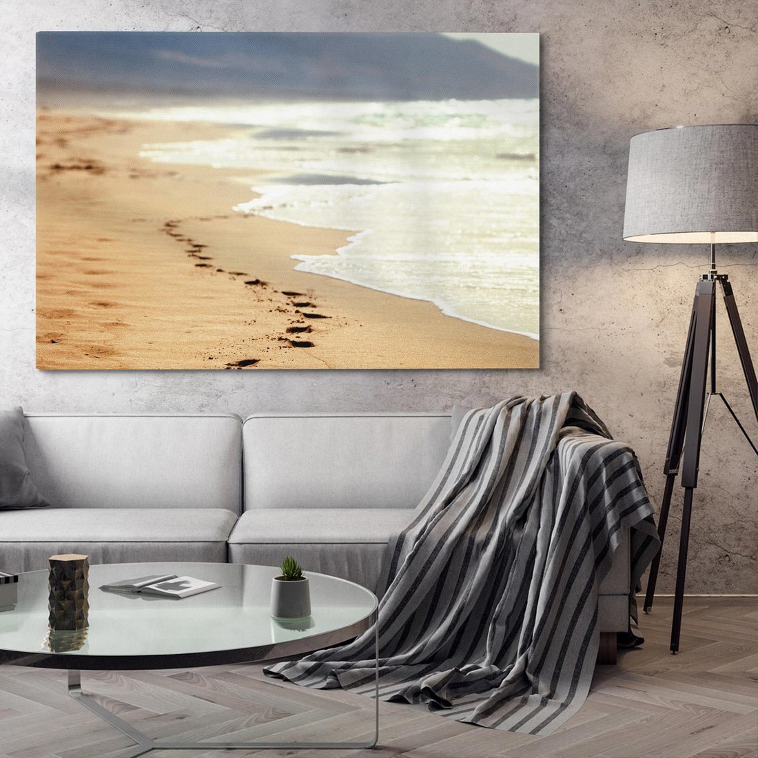 Obraz na płótnie 100x70 - Ślady stóp na plaży - plaża, ślady
