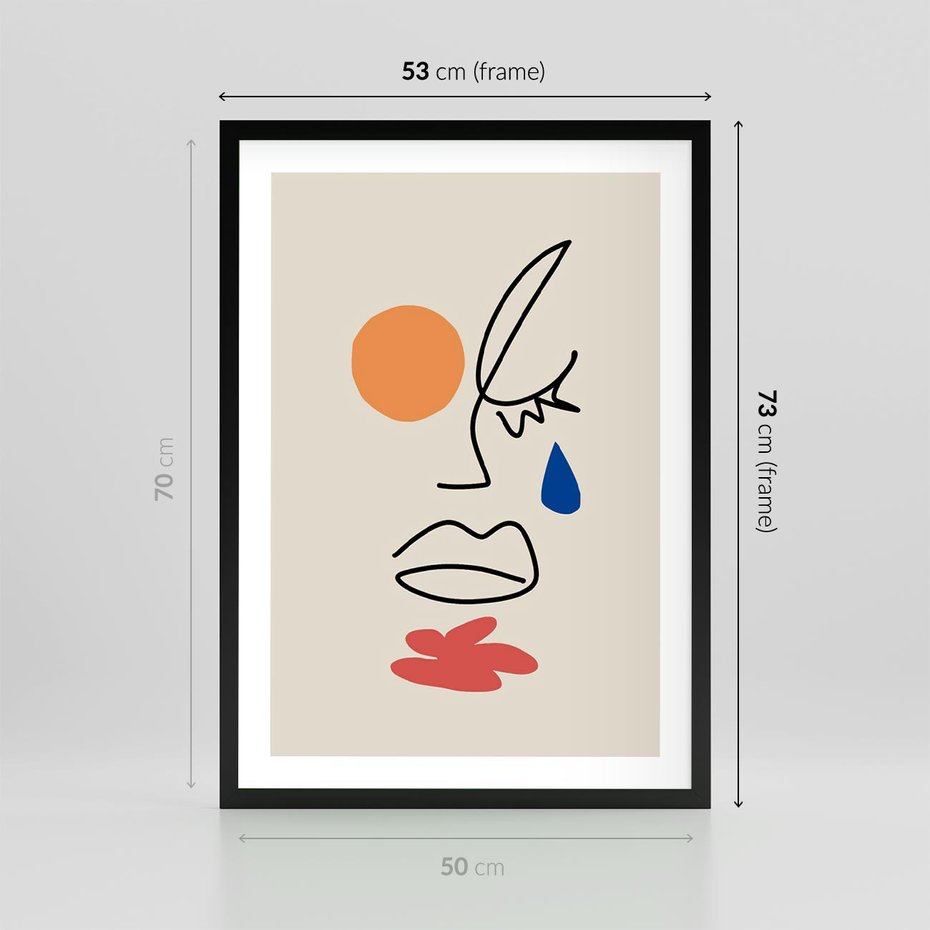 Plakat w ramie 50x70 - Impresje Plam - abstrakcyjny obraz, przypomina twarz - rama czarna
