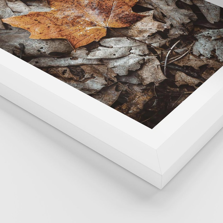 Plakat w ramie 30x40 - Jesienne Czarowanie - suchy liść, żółty - rama biała