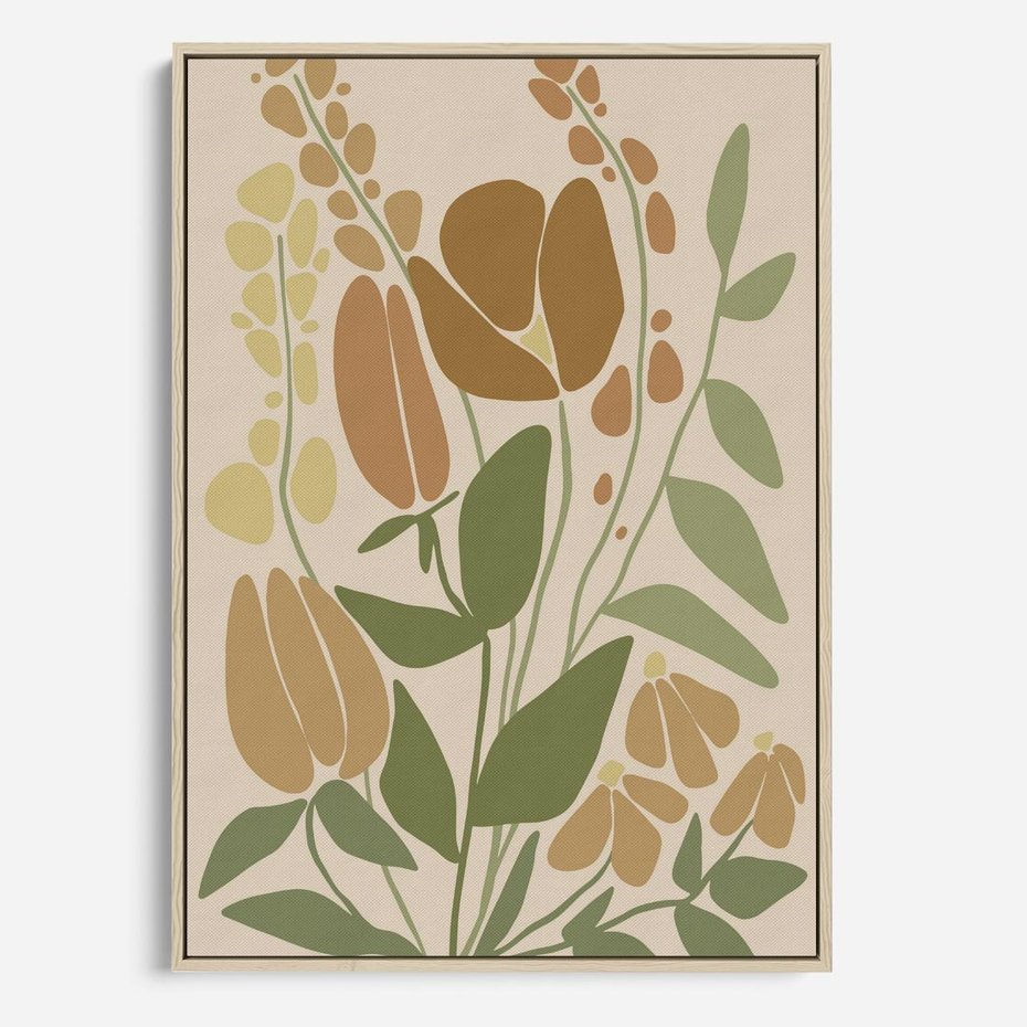 Obraz w ramie 70x100 - Beżowo i Roślinnie - nowoczesny plakat, roślinność - rama drewno