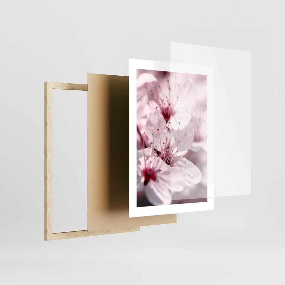 Plakat w ramie 30x40 - Kwitnąca Wiśnia - kwiaty, kwitnąca - rama drewno