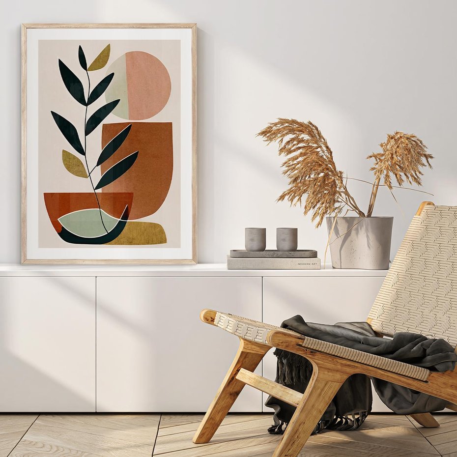 Plakat w ramie 30x40 - Migocące Boho Wnętrza - boho obraz, abstrakcja - rama drewno