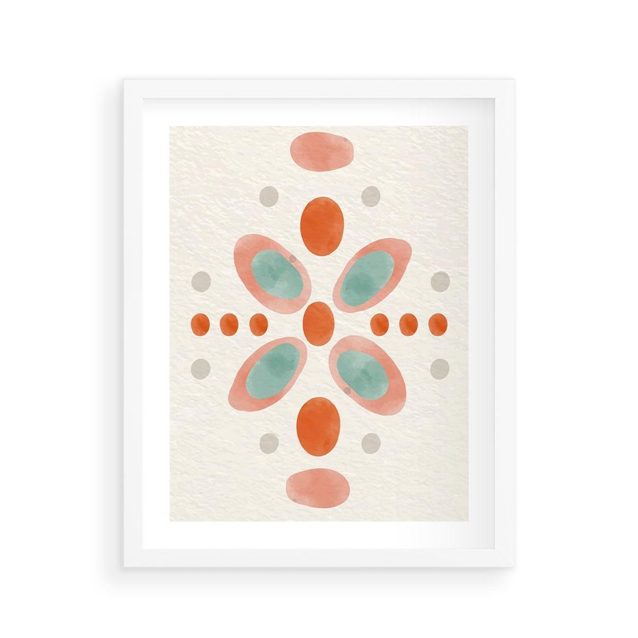 Plakat w ramie 40x50 - Symfonia Natury - abstrakcyjne plamy w odcieniach pomarańczowym, kropki plamki - rama biała