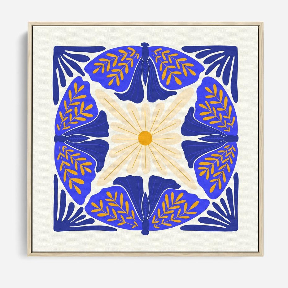 Obraz w ramie 80x80 - Księga Abstrakcji - abstrakcyjna boho kompozycja, granatowe ćmy - rama drewno