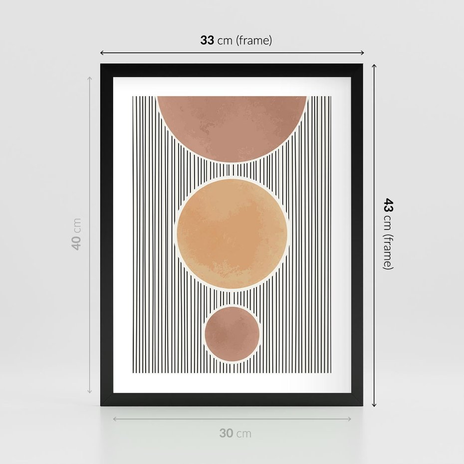 Plakat w ramie 30x40 - Taniec Linii - abstrakcyjna nowoczesna sztuka, koła okręgi - rama czarna