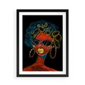 Plakat w ramie 50x70 - Kolorowe Wibracje Rzeczywistości - abstrakcyjny portret kobiety, twarz - rama czarna