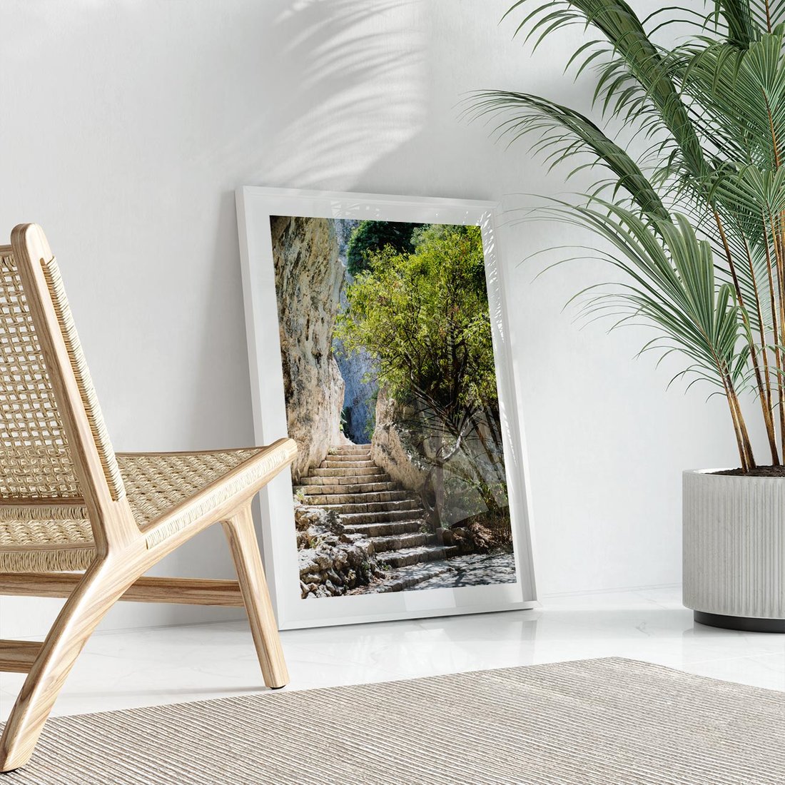 Plakat w ramie 40x50 - Krok po kroku do celu - schody, perspektywa - rama biała