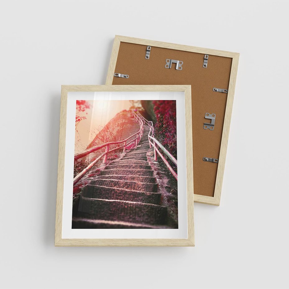 Plakat w ramie 40x50 - Schody prowadzące do nieznanych ścieżek - schody, ścieżka - rama drewno