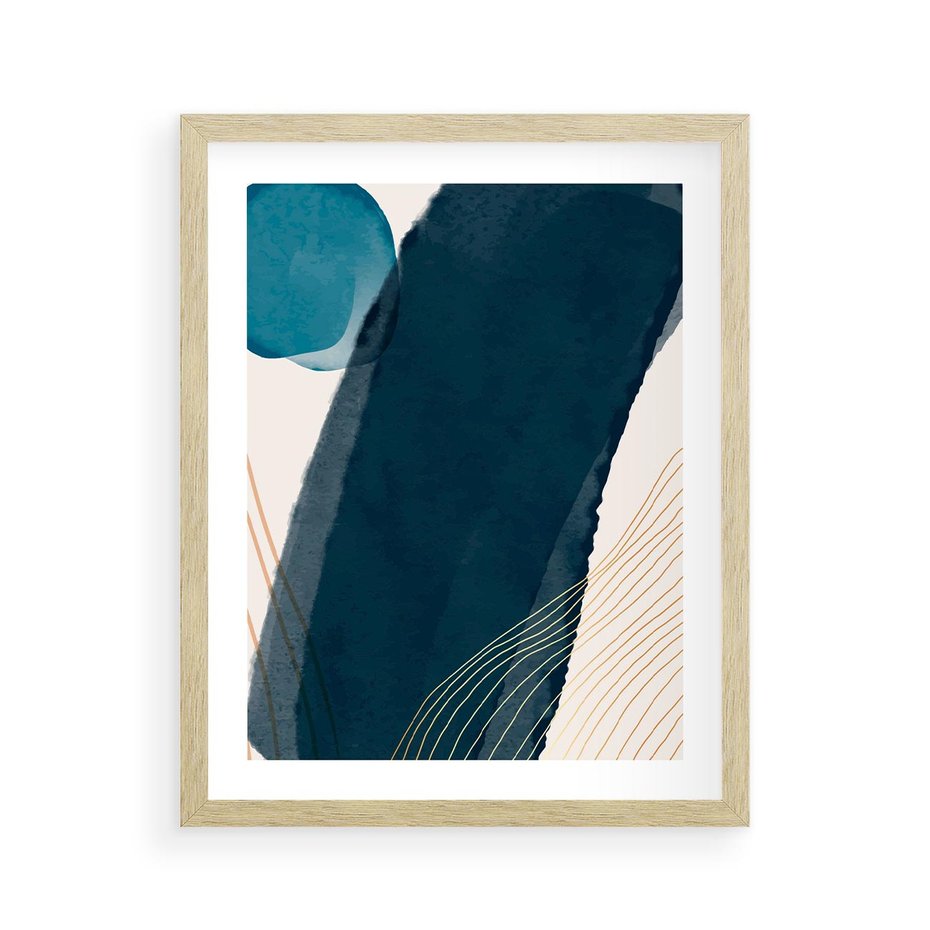 Plakat w ramie 40x50 - Nocne Widzenia - abstrakcyjna granatowa plama, akwarela - rama drewno