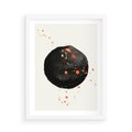 Plakat w ramie 50x70 - Wnętrza Marzeń - abstrakcyjna czarna plama, rozsiane pomarańczowe kropki - rama biała
