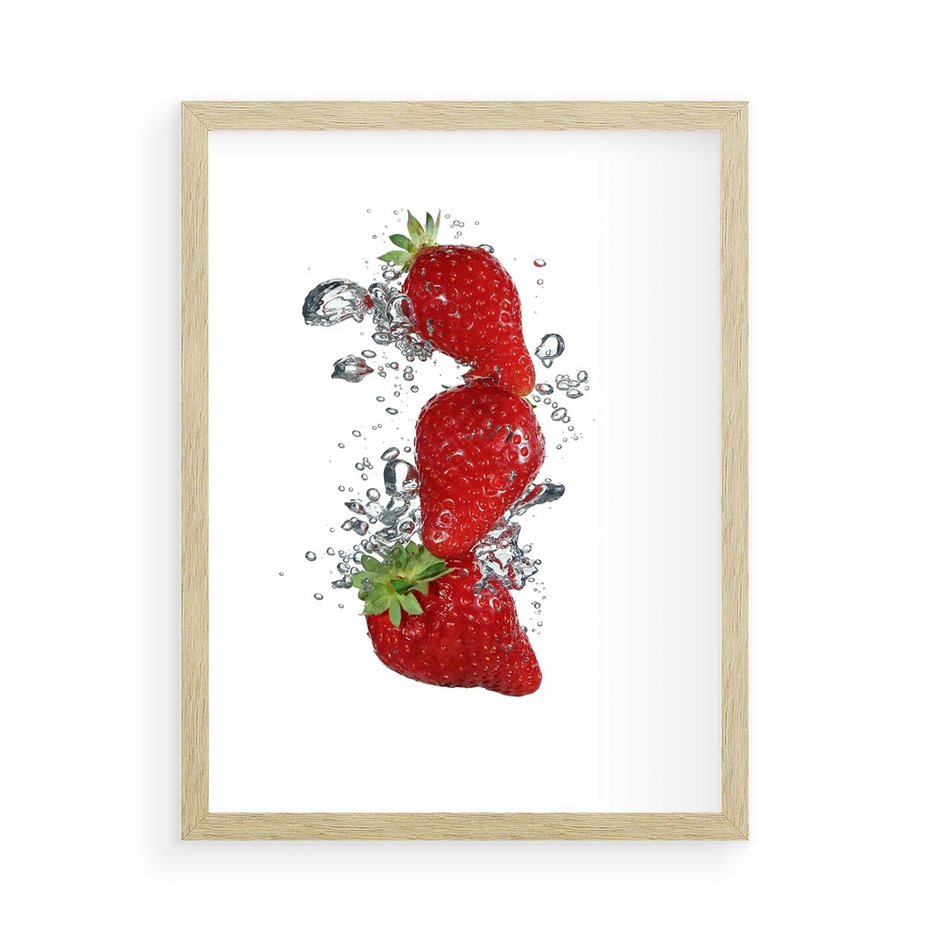 Plakat w ramie 50x70 - Aromatyczne truskawki w pełnym rozkwicie - truskawki, owoce - rama drewno