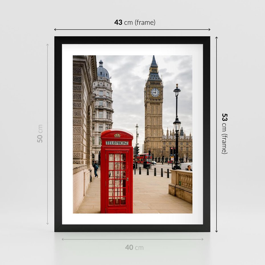 Plakat w ramie 40x50 - Symbol Big Benu - Londyn, budka - rama czarna