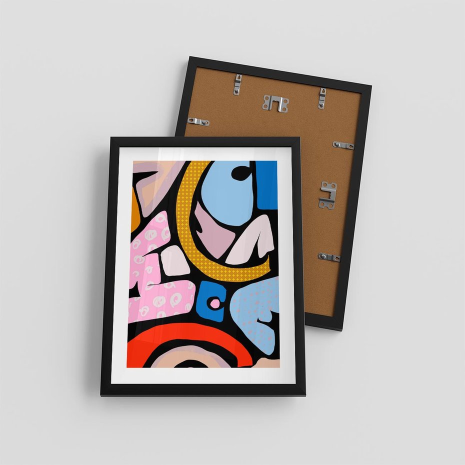 Plakat w ramie 30x40 - Kolory Komiksu - abstrakcyjne formy, komiksowy styl - rama czarna